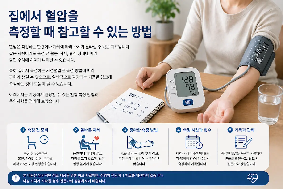 집에서 혈압을 측정할 때 참고할 수 있는 방법