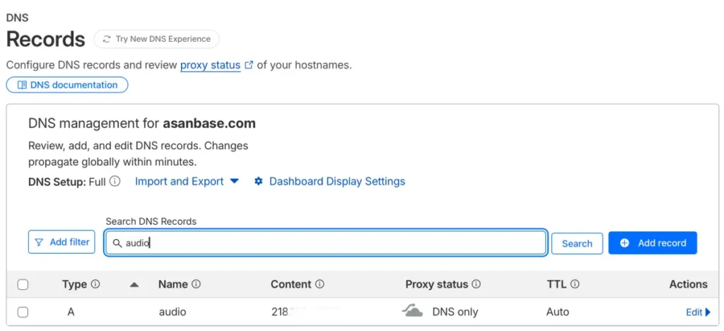 cloudflare-audio-dns-only-record